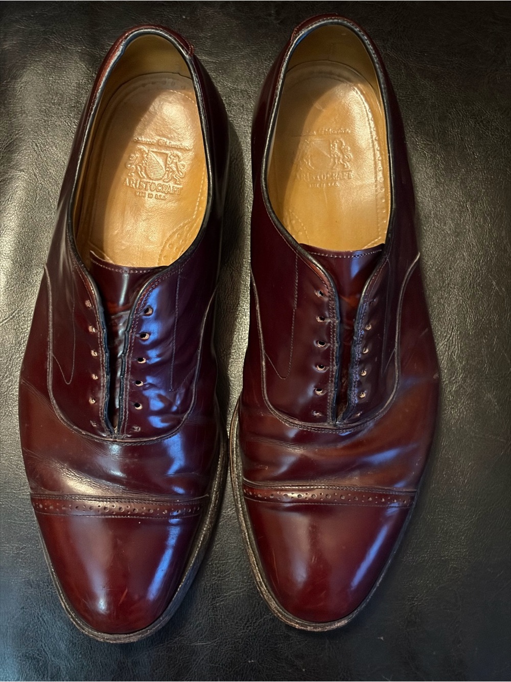 VTG Johnston Murphy Aristocraft 12 B/C Burgundy Leather Cap Toe Oxford USA HOLE